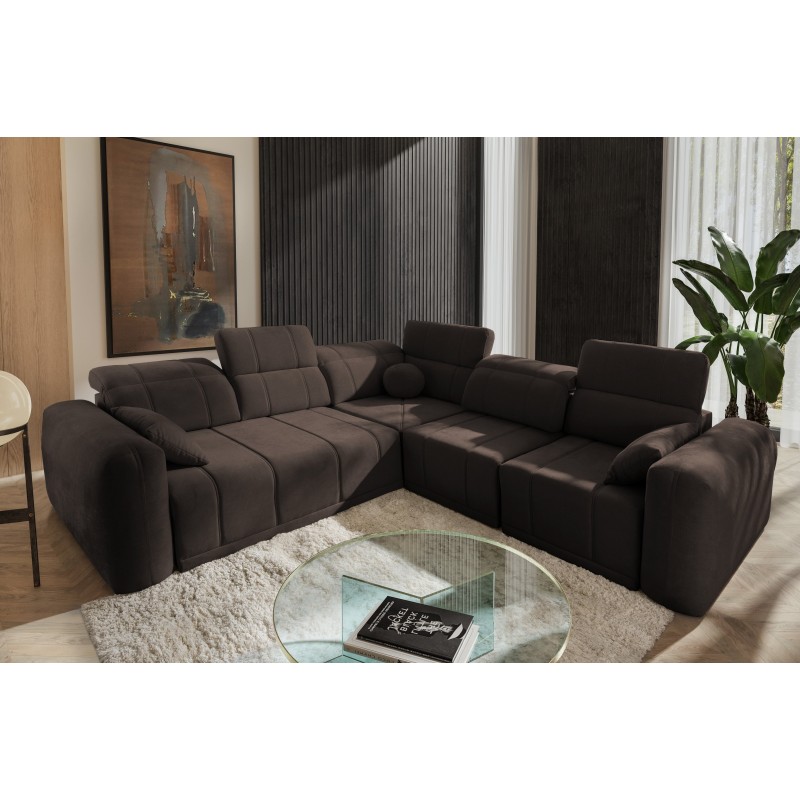 Luxury Corner Sofa Luxor III with Sleeping Function - Woven Fabric, Wind 28