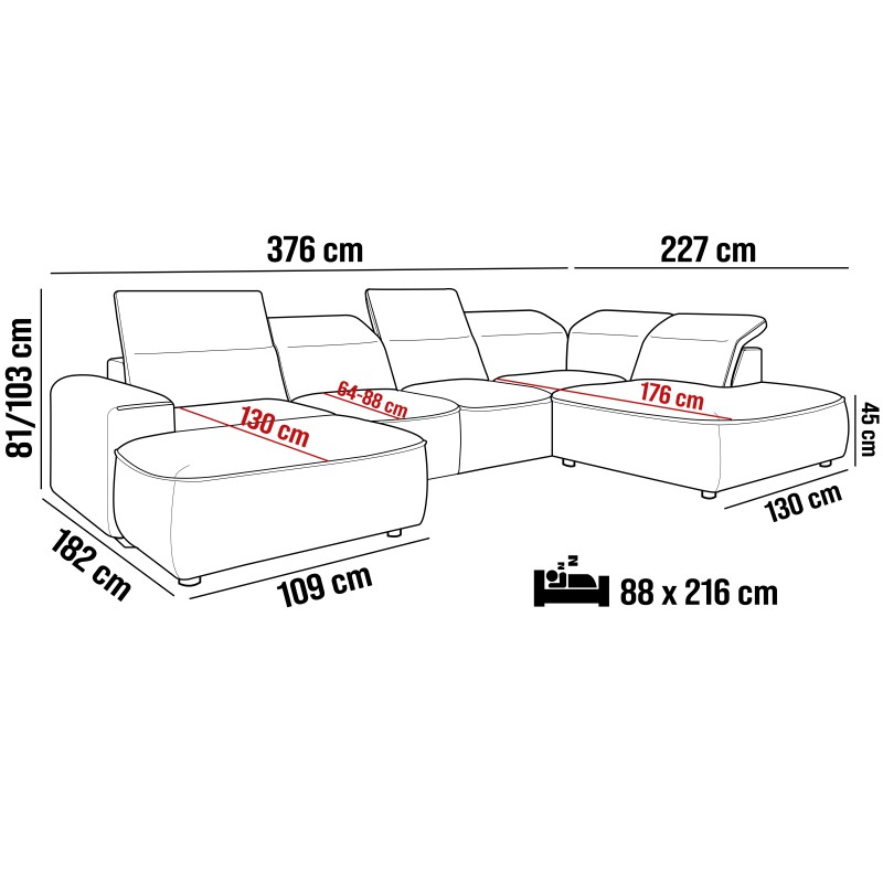 Narożnik COLOMBO XL Lewostronny z elektryczną funkcją spania pojemnikiem PALLADIUM 02 Beżowy