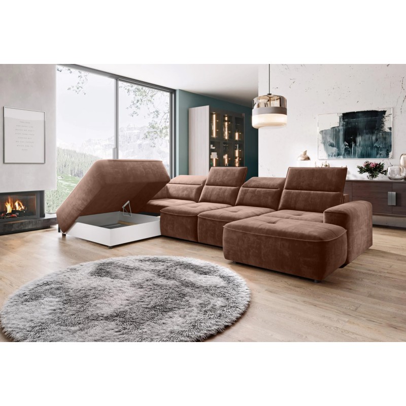 Narożnik COLOMBO XL Lewostronny z elektryczną funkcją spania pojemnikiem PALLADIUM 08 Miedziany Narożnik COLOMBO XL Lewostronny z elektryczną funkcją spania pojemnikiem PALLADIUM 08 Miedziany