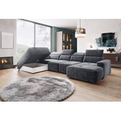 Narożnik COLOMBO XL Lewostronny z elektryczną funkcją spania pojemnikiem PALLADIUM 16 Ciemny szary