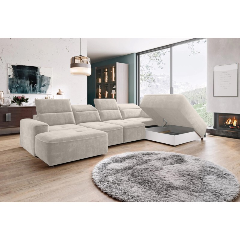 Narożnik COLOMBO XL Prawostronny z elektryczną funkcją spania pojemnikiem PALLADIUM 02 Beżowy