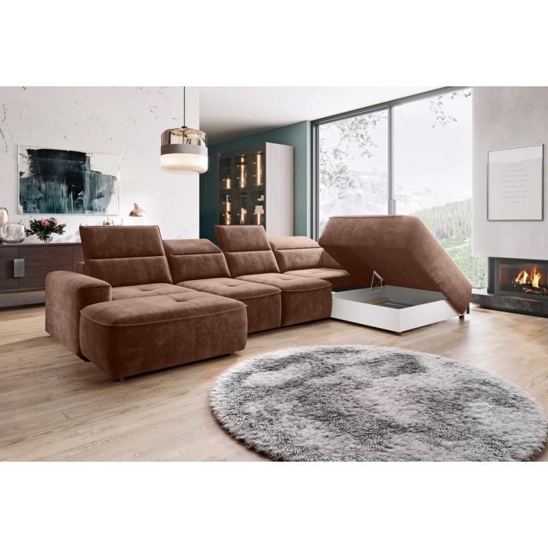 Narożnik COLOMBO XL Prawostronny z elektryczną funkcją spania pojemnikiem PALLADIUM 08 Miedziany Narożnik COLOMBO XL Prawostronny z elektryczną funkcją spania pojemnikiem PALLADIUM 08 Miedziany