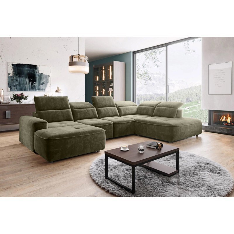 Narożnik COLOMBO XL Prawostronny z elektryczną funkcją spania pojemnikiem PALLADIUM 10 Zielony Narożnik COLOMBO XL Prawostronny z elektryczną funkcją spania pojemnikiem PALLADIUM 10 Zielony