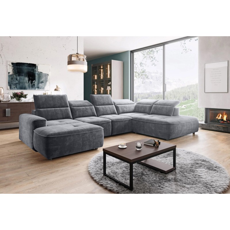 Narożnik COLOMBO XL Prawostronny z elektryczną funkcją spania pojemnikiem PALLADIUM 16 Ciemny szary