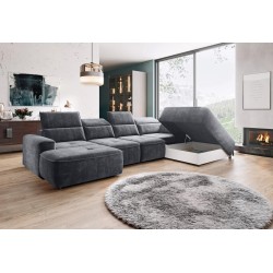 Narożnik COLOMBO XL Prawostronny z elektryczną funkcją spania pojemnikiem PALLADIUM 16 Ciemny szary