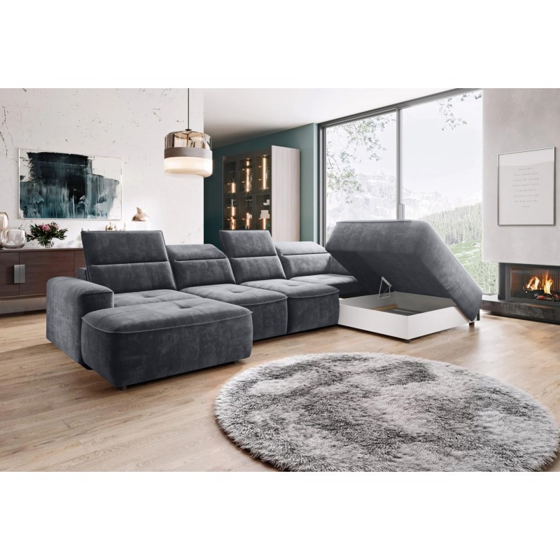 Narożnik COLOMBO XL Prawostronny z elektryczną funkcją spania pojemnikiem PALLADIUM 16 Ciemny szary