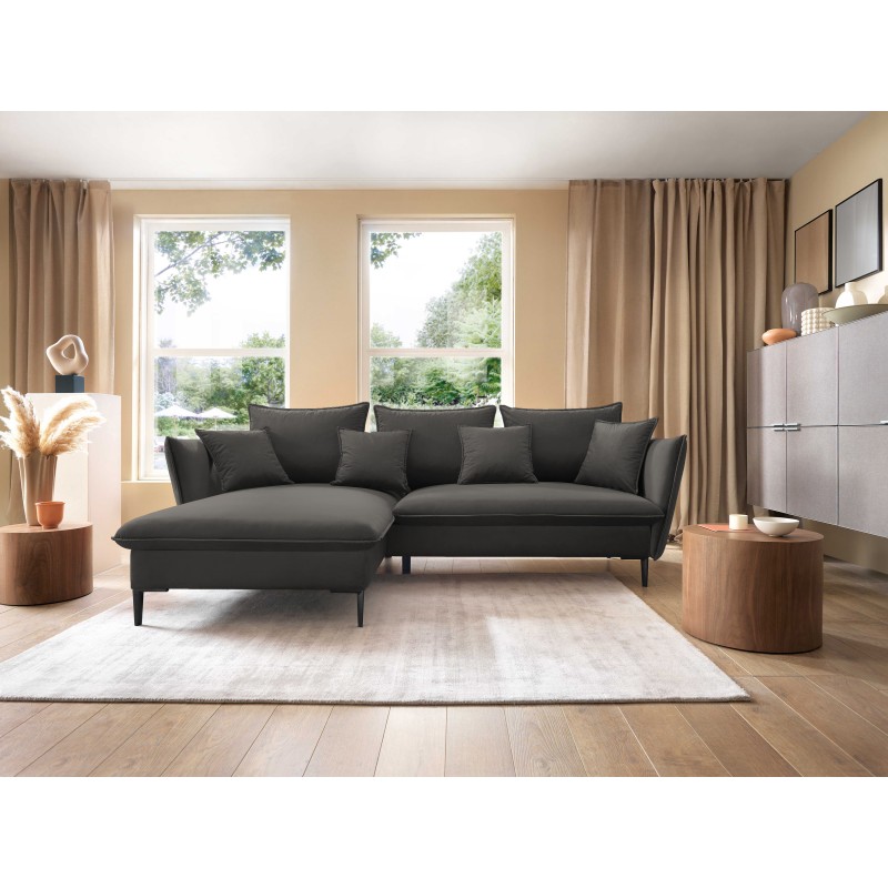 Narożnik GLOSS Lewostronny z funkcją spania, zestaw z poduszkami wolnostojący tkanina RIVIERA 100 Czarny Narożnik GLOSS Lewostronny z funkcją spania, zestaw z poduszkami wolnostojący tkanina RIVIERA 100 Czarny