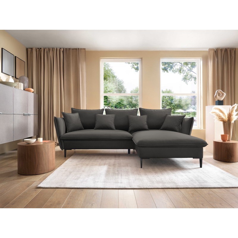 Narożnik GLOSS Prawostronny z funkcją spania, zestaw z poduszkami wolnostojący tkanina RIVIERA 100 Czarny Narożnik GLOSS Prawostronny z funkcją spania, zestaw z poduszkami wolnostojący tkanina RIVIERA 100 Czarny