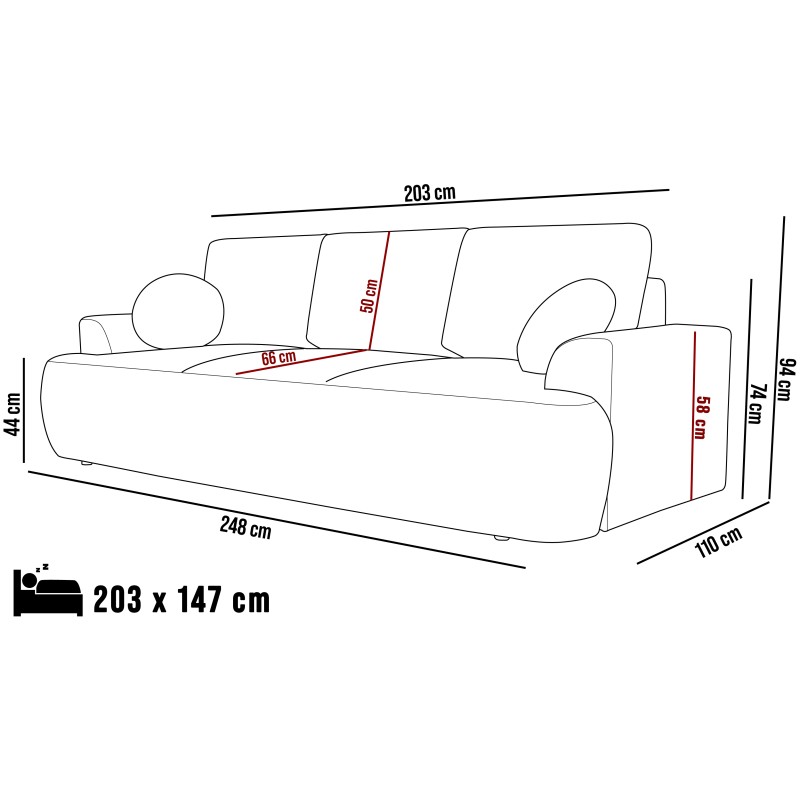 Sofa dwuosobowa VELO wolnostojący z funkcją spania w tkaninie Coral 75