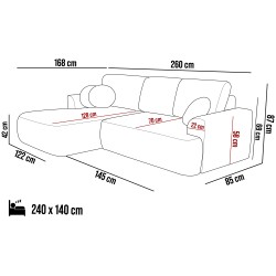 Narożnik VELO wolnostojący układ L strona Lewa z funkcją spania w tkaninie Coral 60