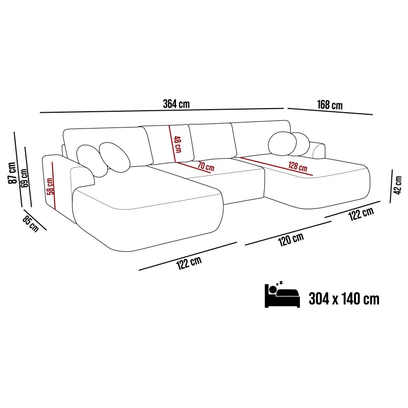 Narożnik VELO wolnostojący układ U z funkcją spania w tkaninie Coral 55 Narożnik VELO wolnostojący układ U z funkcją spania w tkaninie Coral 55