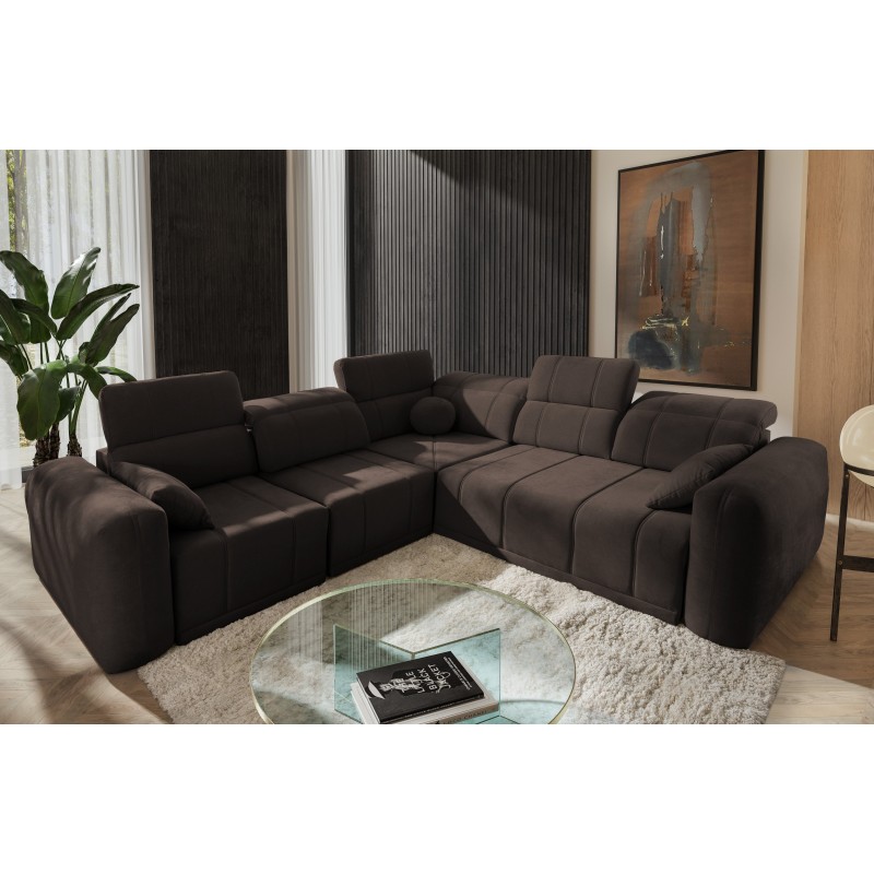 Luxury Corner Sofa Luxor III with Sleeping Function - Woven Fabric, Wind 28