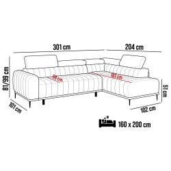 Narożnik GANDI 160 Lewostronny Materac system włoski Salvador 14 Szary