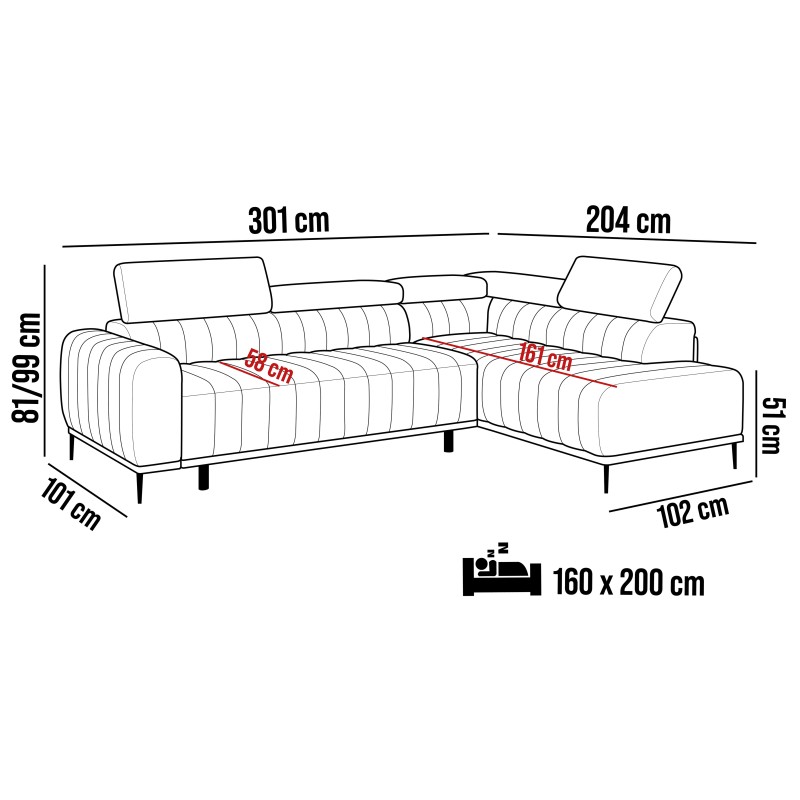 Narożnik GANDI 160 Lewostronny Materac system włoski Salvador 14 Szary