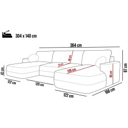 Narożnik FUEGO wolnostojący układ U z funkcją spania w tkaninie Bubble 12