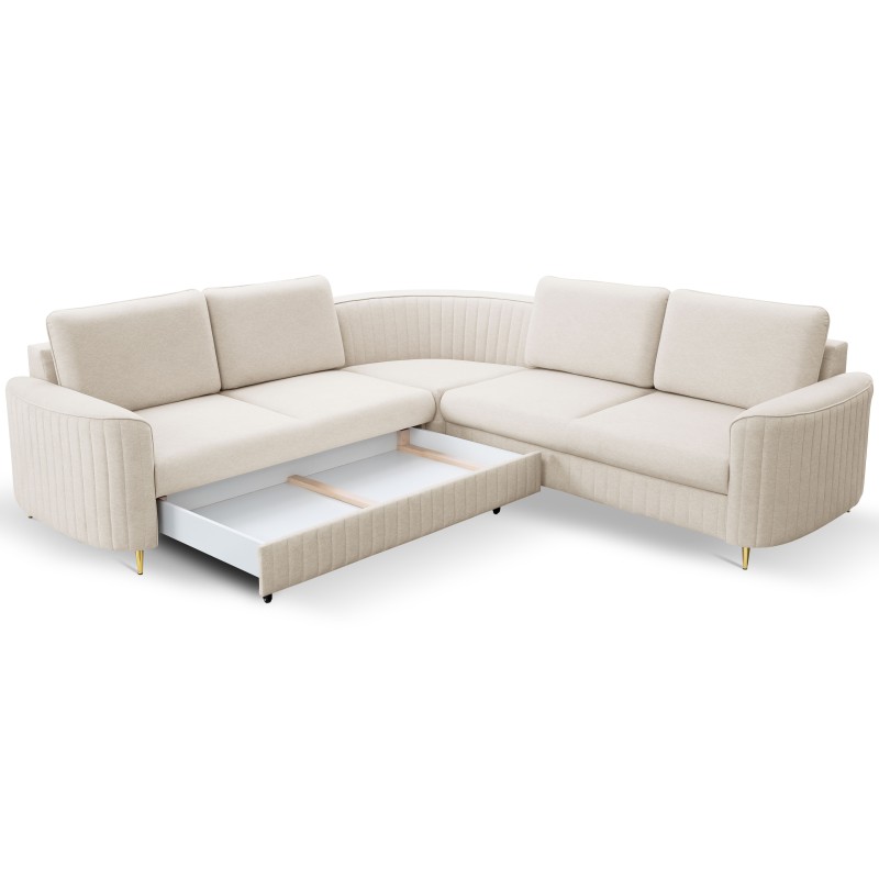 Narożnik LAREN nowoczesna sofa z funkcją spania, pojemnik na pościel, plastikowe nogi, lewa strona, CREMAL, 251x251x85 cm Narożnik LAREN nowoczesna sofa z funkcją spania, pojemnik na pościel, plastikowe nogi, lewa strona, CREMAL, 251x251x85 cm