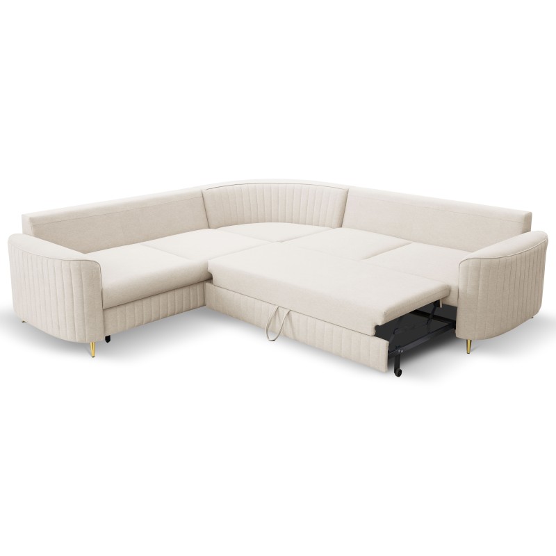 Narożnik LAREN nowoczesna sofa z funkcją spania, pojemnik na pościel, plastikowe nogi, lewa strona, CREMAL, 251x251x85 cm Narożnik LAREN nowoczesna sofa z funkcją spania, pojemnik na pościel, plastikowe nogi, lewa strona, CREMAL, 251x251x85 cm