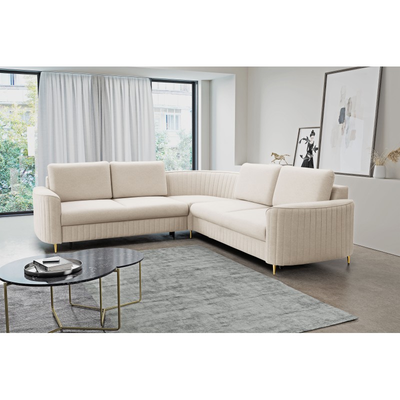 Narożnik LAREN nowoczesna sofa z funkcją spania, pojemnik na pościel, plastikowe nogi, lewa strona, CREMAL, 251x251x85 cm Narożnik LAREN nowoczesna sofa z funkcją spania, pojemnik na pościel, plastikowe nogi, lewa strona, CREMAL, 251x251x85 cm