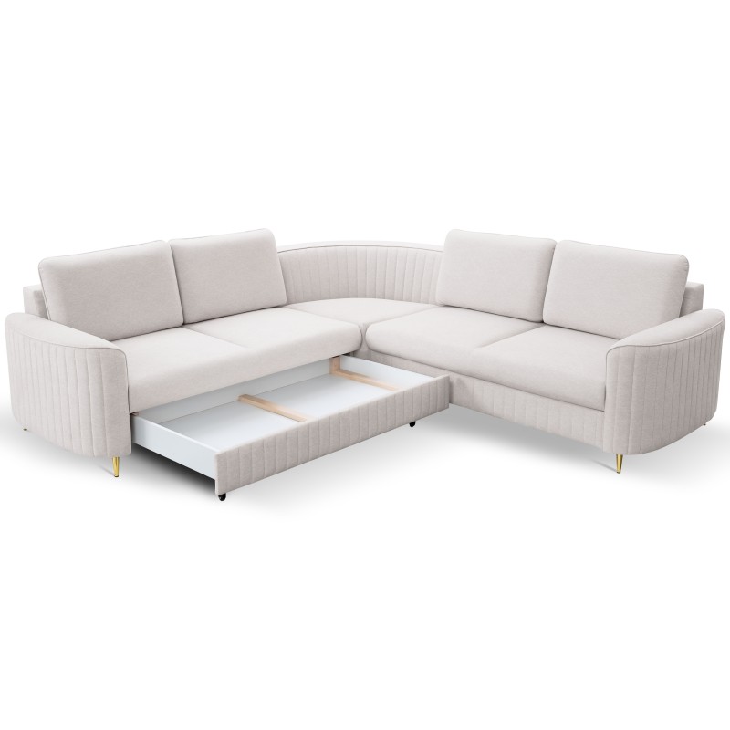 Narożnik LAREN nowoczesna sofa z funkcją spania, pojemnik na pościel, plastikowe nogi, lewa strona, ECRU, 251x251x85 cm Narożnik LAREN nowoczesna sofa z funkcją spania, pojemnik na pościel, plastikowe nogi, lewa strona, ECRU, 251x251x85 cm
