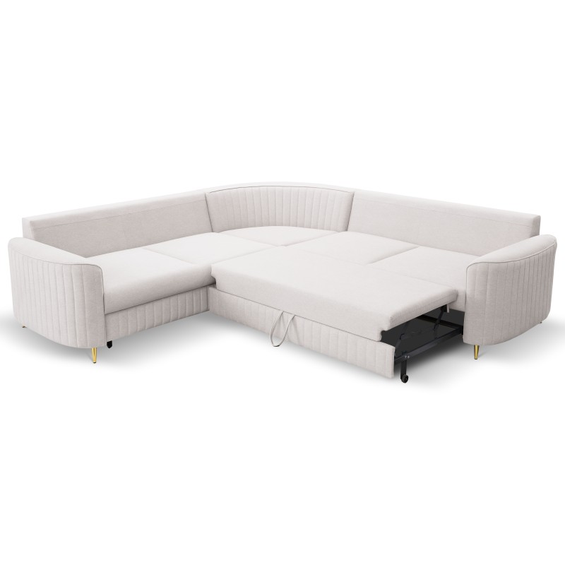 Narożnik LAREN nowoczesna sofa z funkcją spania, pojemnik na pościel, plastikowe nogi, lewa strona, ECRU, 251x251x85 cm Narożnik LAREN nowoczesna sofa z funkcją spania, pojemnik na pościel, plastikowe nogi, lewa strona, ECRU, 251x251x85 cm