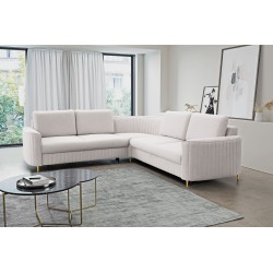 Narożnik LAREN nowoczesna sofa z funkcją spania, pojemnik na pościel, plastikowe nogi, lewa strona, ECRU, 251x251x85 cm Narożnik LAREN nowoczesna sofa z funkcją spania, pojemnik na pościel, plastikowe nogi, lewa strona, ECRU, 251x251x85 cm