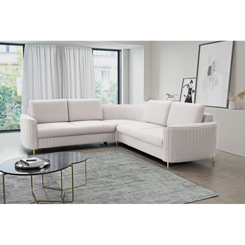 Narożnik LAREN nowoczesna sofa z funkcją spania, pojemnik na pościel, plastikowe nogi, lewa strona, ECRU, 251x251x85 cm Narożnik LAREN nowoczesna sofa z funkcją spania, pojemnik na pościel, plastikowe nogi, lewa strona, ECRU, 251x251x85 cm