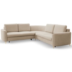 Narożnik LAREN nowoczesna sofa z funkcją spania, pojemnik na pościel, plastikowe nogi, lewa strona, BEŻOWY, 251x251x85 cm