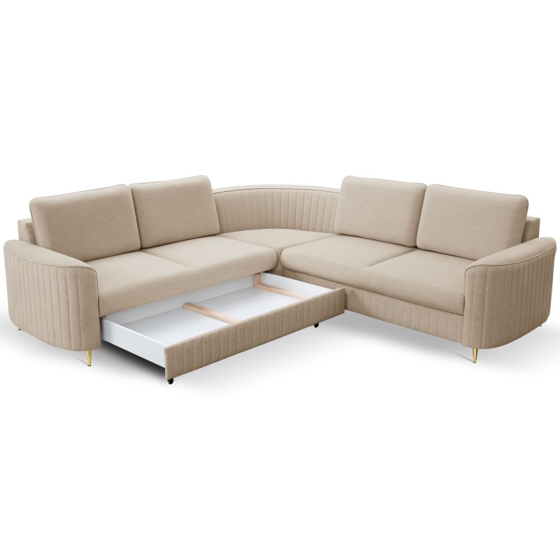 Narożnik LAREN nowoczesna sofa z funkcją spania, pojemnik na pościel, plastikowe nogi, lewa strona, BEŻOWY, 251x251x85 cm Narożnik LAREN nowoczesna sofa z funkcją spania, pojemnik na pościel, plastikowe nogi, lewa strona, BEŻOWY, 251x251x85 cm