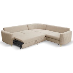 Narożnik LAREN nowoczesna sofa z funkcją spania, pojemnik na pościel, plastikowe nogi, lewa strona, BEŻOWY, 251x251x85 cm Narożnik LAREN nowoczesna sofa z funkcją spania, pojemnik na pościel, plastikowe nogi, lewa strona, BEŻOWY, 251x251x85 cm