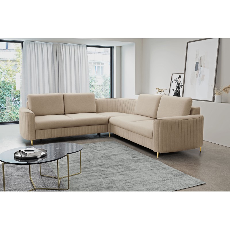 Narożnik LAREN nowoczesna sofa z funkcją spania, pojemnik na pościel, plastikowe nogi, lewa strona, BEŻOWY, 251x251x85 cm Narożnik LAREN nowoczesna sofa z funkcją spania, pojemnik na pościel, plastikowe nogi, lewa strona, BEŻOWY, 251x251x85 cm