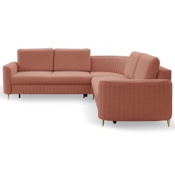 Narożnik LAREN nowoczesna sofa z funkcją spania, pojemnik na pościel, plastikowe nogi, lewa strona, PUDROWY RÓŻ, 251x251x85 cm Narożnik LAREN nowoczesna sofa z funkcją spania, pojemnik na pościel, plastikowe nogi, lewa strona, PUDROWY RÓŻ, 251x251x85 cm