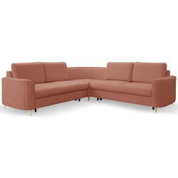 Narożnik LAREN nowoczesna sofa z funkcją spania, pojemnik na pościel, plastikowe nogi, lewa strona, PUDROWY RÓŻ, 251x251x85 cm Narożnik LAREN nowoczesna sofa z funkcją spania, pojemnik na pościel, plastikowe nogi, lewa strona, PUDROWY RÓŻ, 251x251x85 cm