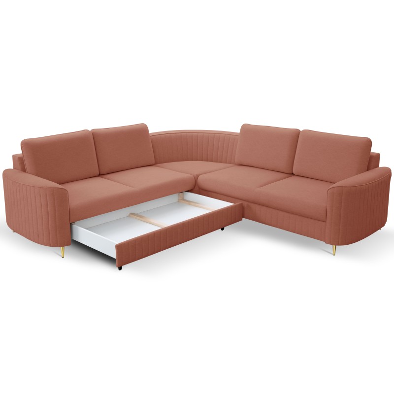 Narożnik LAREN nowoczesna sofa z funkcją spania, pojemnik na pościel, plastikowe nogi, lewa strona, PUDROWY RÓŻ, 251x251x85 cm Narożnik LAREN nowoczesna sofa z funkcją spania, pojemnik na pościel, plastikowe nogi, lewa strona, PUDROWY RÓŻ, 251x251x85 cm