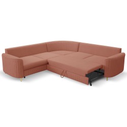 Narożnik LAREN nowoczesna sofa z funkcją spania, pojemnik na pościel, plastikowe nogi, lewa strona, PUDROWY RÓŻ, 251x251x85 cm Narożnik LAREN nowoczesna sofa z funkcją spania, pojemnik na pościel, plastikowe nogi, lewa strona, PUDROWY RÓŻ, 251x251x85 cm