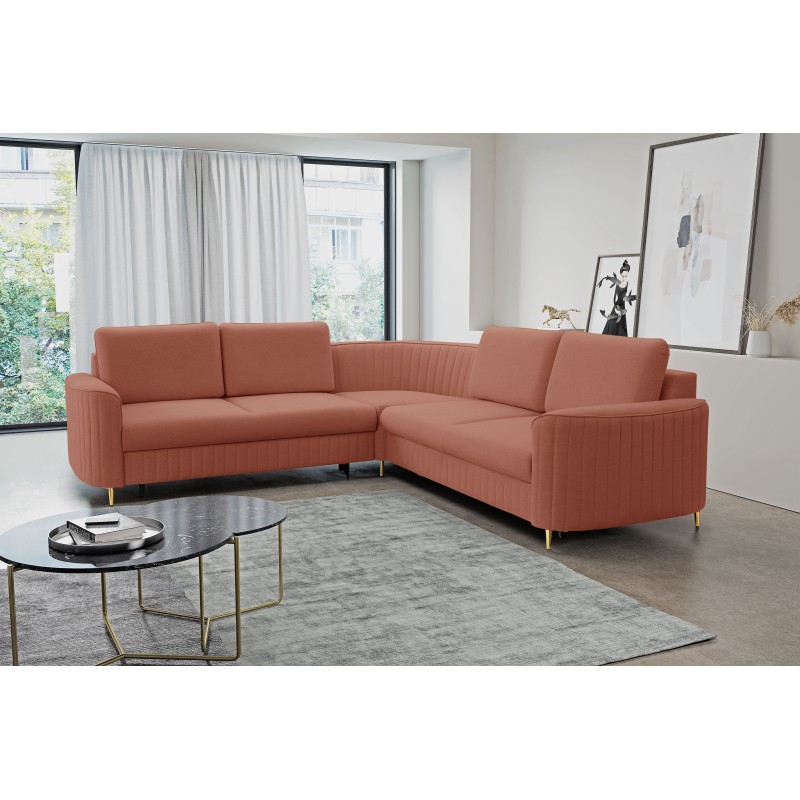 Narożnik LAREN nowoczesna sofa z funkcją spania, pojemnik na pościel, plastikowe nogi, lewa strona, PUDROWY RÓŻ, 251x251x85 cm Narożnik LAREN nowoczesna sofa z funkcją spania, pojemnik na pościel, plastikowe nogi, lewa strona, PUDROWY RÓŻ, 251x251x85 cm