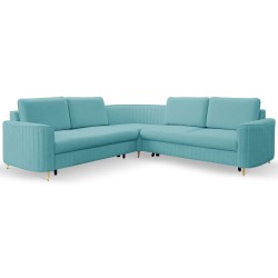 Narożnik LAREN nowoczesna sofa z funkcją spania, pojemnik na pościel, plastikowe nogi, lewa strona, TURKUSOWY, 251x251x85 cm Narożnik LAREN nowoczesna sofa z funkcją spania, pojemnik na pościel, plastikowe nogi, lewa strona, TURKUSOWY, 251x251x85 cm