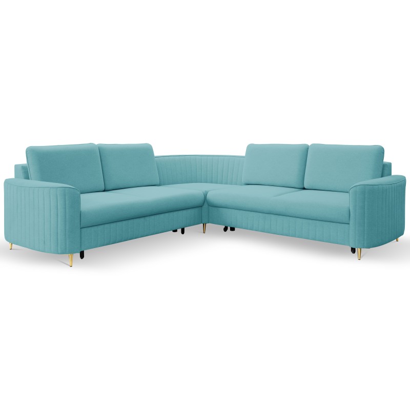 Narożnik LAREN nowoczesna sofa z funkcją spania, pojemnik na pościel, plastikowe nogi, lewa strona, TURKUSOWY, 251x251x85 cm Narożnik LAREN nowoczesna sofa z funkcją spania, pojemnik na pościel, plastikowe nogi, lewa strona, TURKUSOWY, 251x251x85 cm