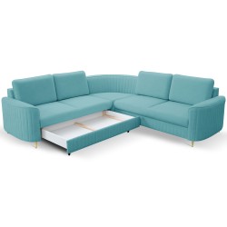 Narożnik LAREN nowoczesna sofa z funkcją spania, pojemnik na pościel, plastikowe nogi, lewa strona, TURKUSOWY, 251x251x85 cm Narożnik LAREN nowoczesna sofa z funkcją spania, pojemnik na pościel, plastikowe nogi, lewa strona, TURKUSOWY, 251x251x85 cm
