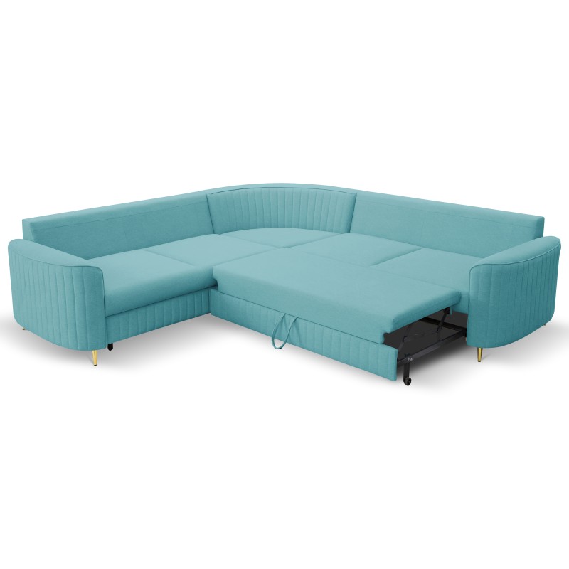 Narożnik LAREN nowoczesna sofa z funkcją spania, pojemnik na pościel, plastikowe nogi, lewa strona, TURKUSOWY, 251x251x85 cm Narożnik LAREN nowoczesna sofa z funkcją spania, pojemnik na pościel, plastikowe nogi, lewa strona, TURKUSOWY, 251x251x85 cm