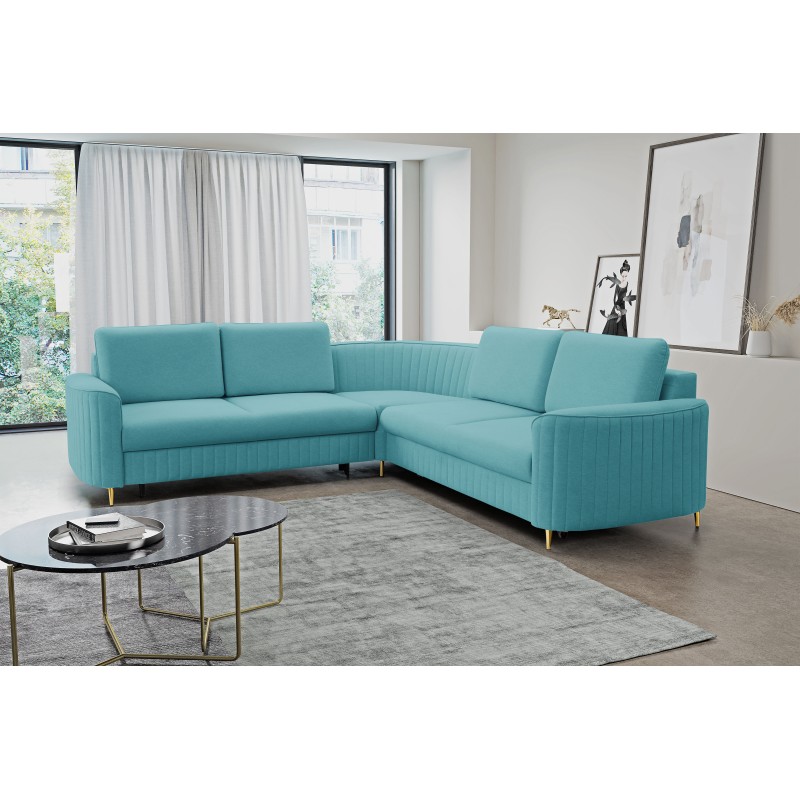 Narożnik LAREN nowoczesna sofa z funkcją spania, pojemnik na pościel, plastikowe nogi, lewa strona, TURKUSOWY, 251x251x85 cm Narożnik LAREN nowoczesna sofa z funkcją spania, pojemnik na pościel, plastikowe nogi, lewa strona, TURKUSOWY, 251x251x85 cm