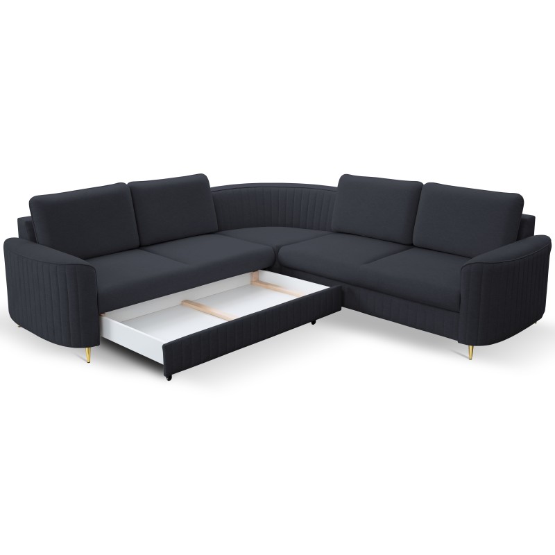 Narożnik LAREN nowoczesna sofa z funkcją spania, pojemnik na pościel, plastikowe nogi, lewa strona, GRANATOWY, 251x251x85 cm Narożnik LAREN nowoczesna sofa z funkcją spania, pojemnik na pościel, plastikowe nogi, lewa strona, GRANATOWY, 251x251x85 cm