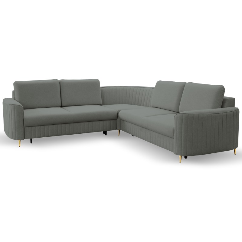 Narożnik LAREN nowoczesna sofa z funkcją spania, pojemnik na pościel, plastikowe nogi, lewa strona, CIEMNOSZARY, 251x251x85 cm