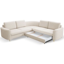 Narożnik LAREN nowoczesna sofa z funkcją spania, pojemnik na pościel, plastikowe nogi, prawa strona, CREMAL, 251x251x85 cm Narożnik LAREN nowoczesna sofa z funkcją spania, pojemnik na pościel, plastikowe nogi, prawa strona, CREMAL, 251x251x85 cm