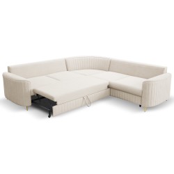 Narożnik LAREN nowoczesna sofa z funkcją spania, pojemnik na pościel, plastikowe nogi, prawa strona, CREMAL, 251x251x85 cm Narożnik LAREN nowoczesna sofa z funkcją spania, pojemnik na pościel, plastikowe nogi, prawa strona, CREMAL, 251x251x85 cm