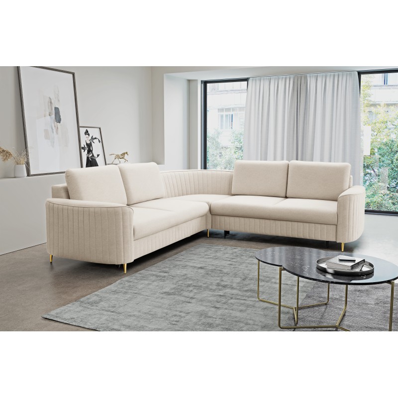 Narożnik LAREN nowoczesna sofa z funkcją spania, pojemnik na pościel, plastikowe nogi, prawa strona, CREMAL, 251x251x85 cm Narożnik LAREN nowoczesna sofa z funkcją spania, pojemnik na pościel, plastikowe nogi, prawa strona, CREMAL, 251x251x85 cm