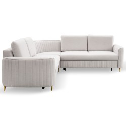 Narożnik LAREN nowoczesna sofa z funkcją spania, pojemnik na pościel, plastikowe nogi, prawa strona, ECRU, 251x251x85 cm Narożnik LAREN nowoczesna sofa z funkcją spania, pojemnik na pościel, plastikowe nogi, prawa strona, ECRU, 251x251x85 cm
