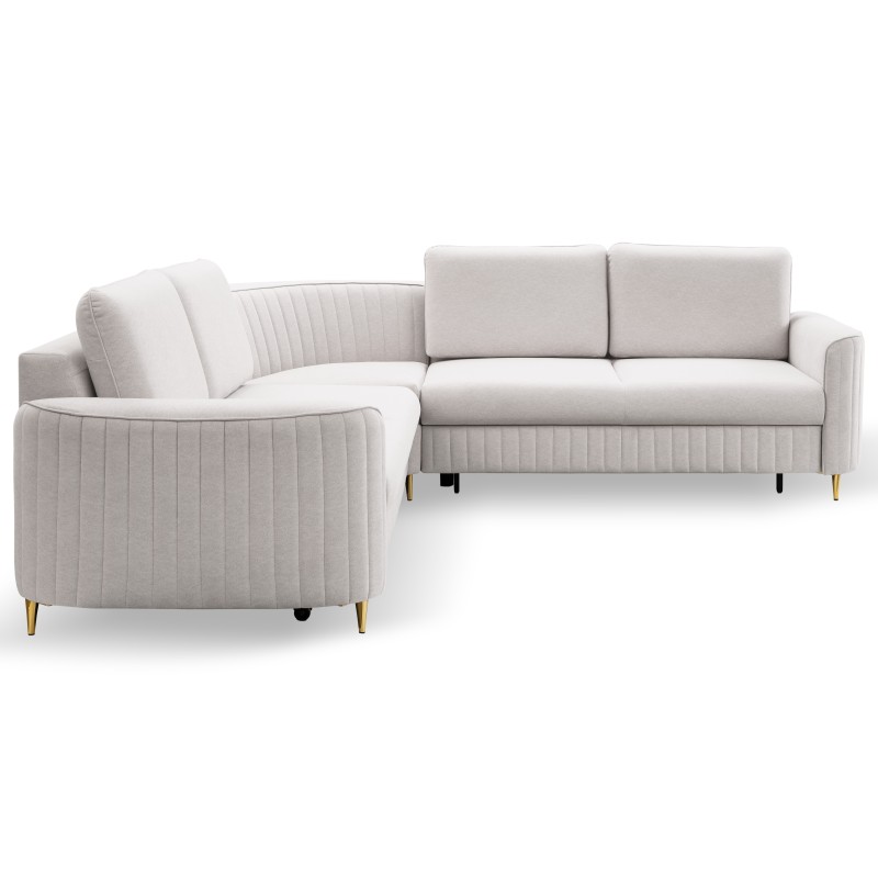 Narożnik LAREN nowoczesna sofa z funkcją spania, pojemnik na pościel, plastikowe nogi, prawa strona, ECRU, 251x251x85 cm Narożnik LAREN nowoczesna sofa z funkcją spania, pojemnik na pościel, plastikowe nogi, prawa strona, ECRU, 251x251x85 cm