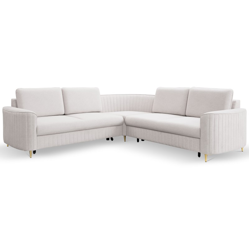 Narożnik LAREN nowoczesna sofa z funkcją spania, pojemnik na pościel, plastikowe nogi, prawa strona, ECRU, 251x251x85 cm Narożnik LAREN nowoczesna sofa z funkcją spania, pojemnik na pościel, plastikowe nogi, prawa strona, ECRU, 251x251x85 cm