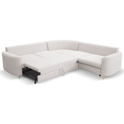 Narożnik LAREN nowoczesna sofa z funkcją spania, pojemnik na pościel, plastikowe nogi, prawa strona, ECRU, 251x251x85 cm Narożnik LAREN nowoczesna sofa z funkcją spania, pojemnik na pościel, plastikowe nogi, prawa strona, ECRU, 251x251x85 cm