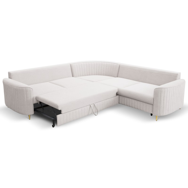 Narożnik LAREN nowoczesna sofa z funkcją spania, pojemnik na pościel, plastikowe nogi, prawa strona, ECRU, 251x251x85 cm Narożnik LAREN nowoczesna sofa z funkcją spania, pojemnik na pościel, plastikowe nogi, prawa strona, ECRU, 251x251x85 cm